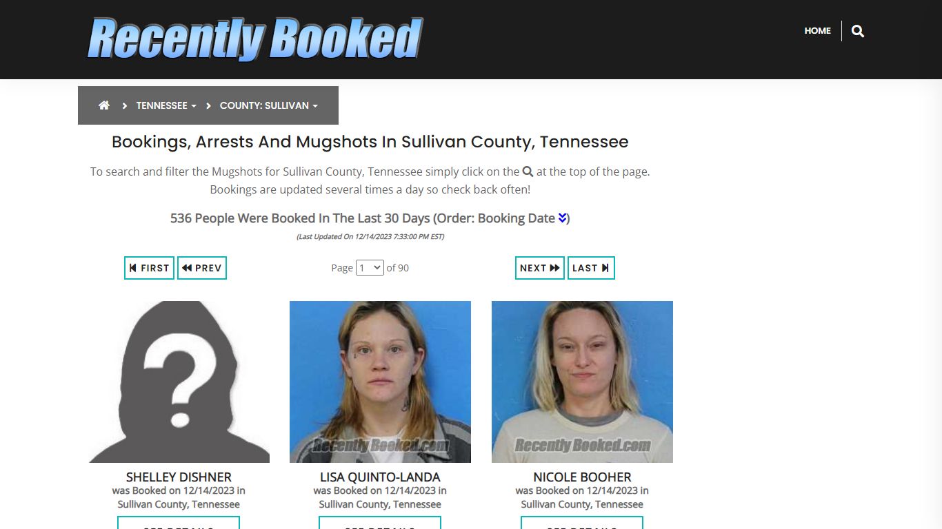 Bookings, Arrests and Mugshots in Sullivan County, Tennessee